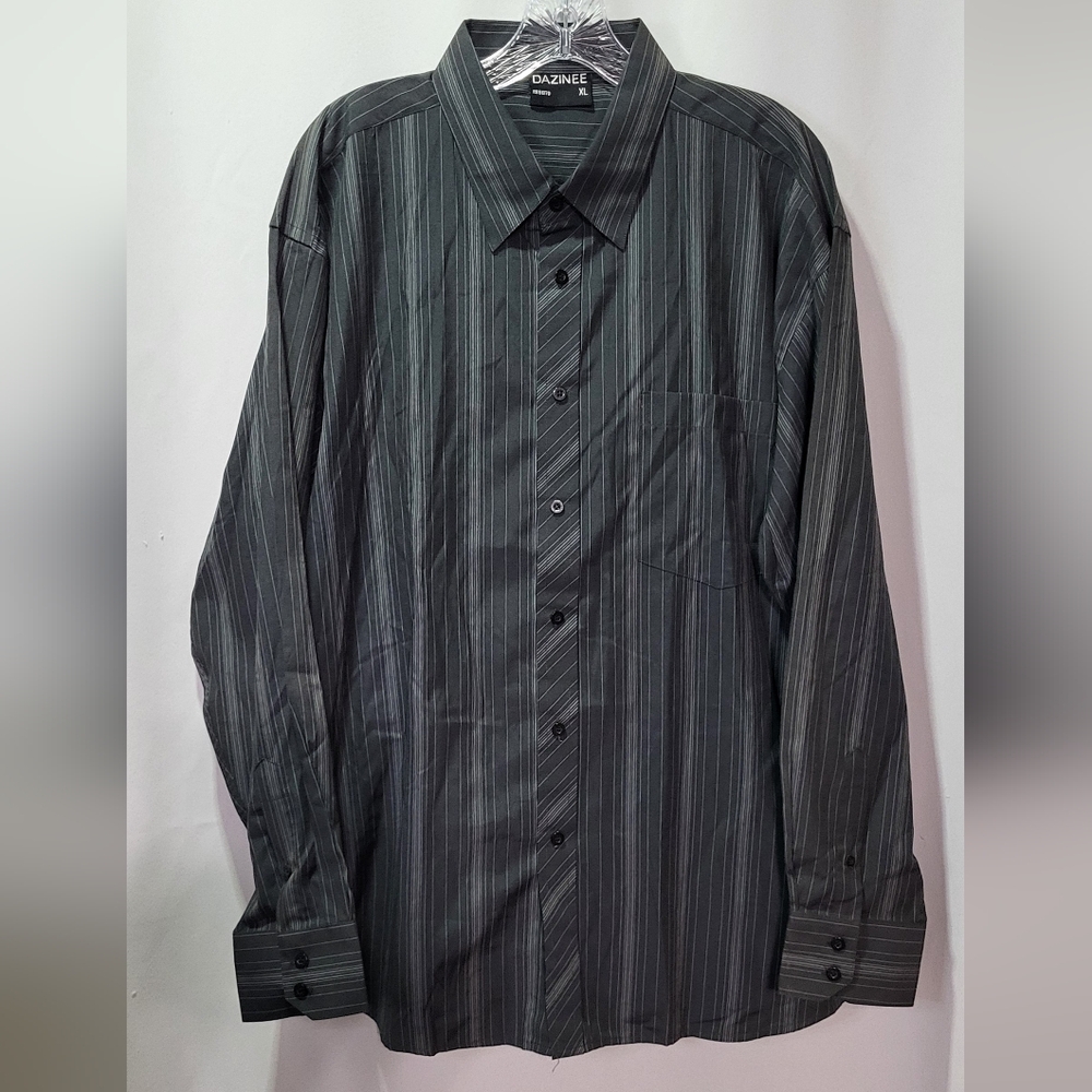 Dazinee Men's Gray Striped Long Sleeve Button-Up Shirt Size XL EUC